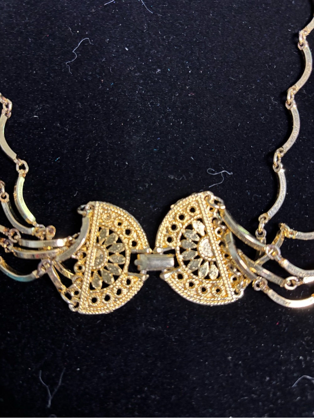 Gold Five-Strand Wavy Link Long Necklace - Picture 3 of 5